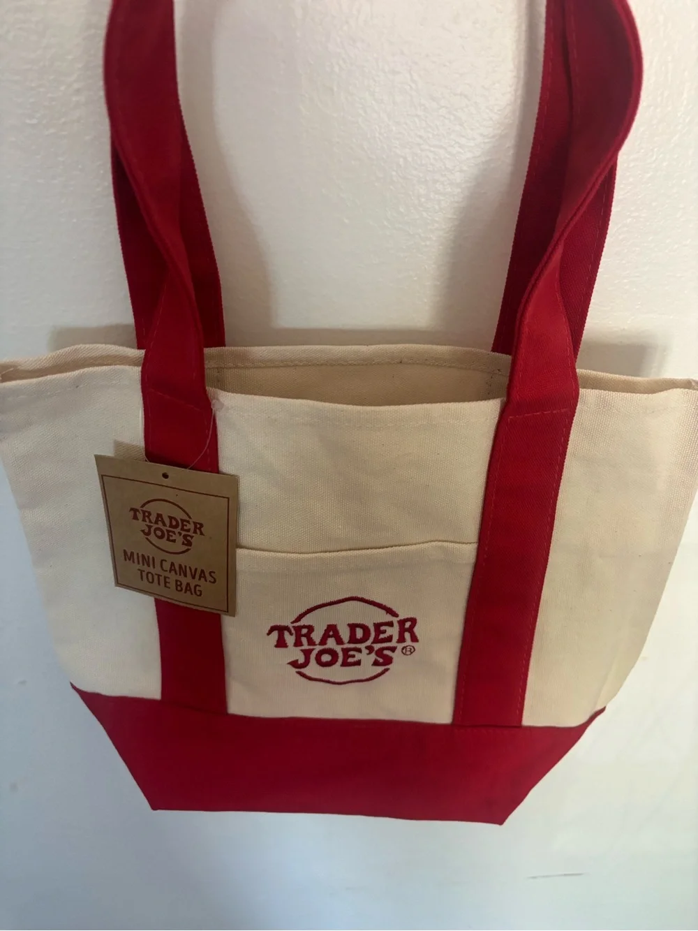 NWT Trader Joe’s Red & Cream Mini Canvas Tote Bag